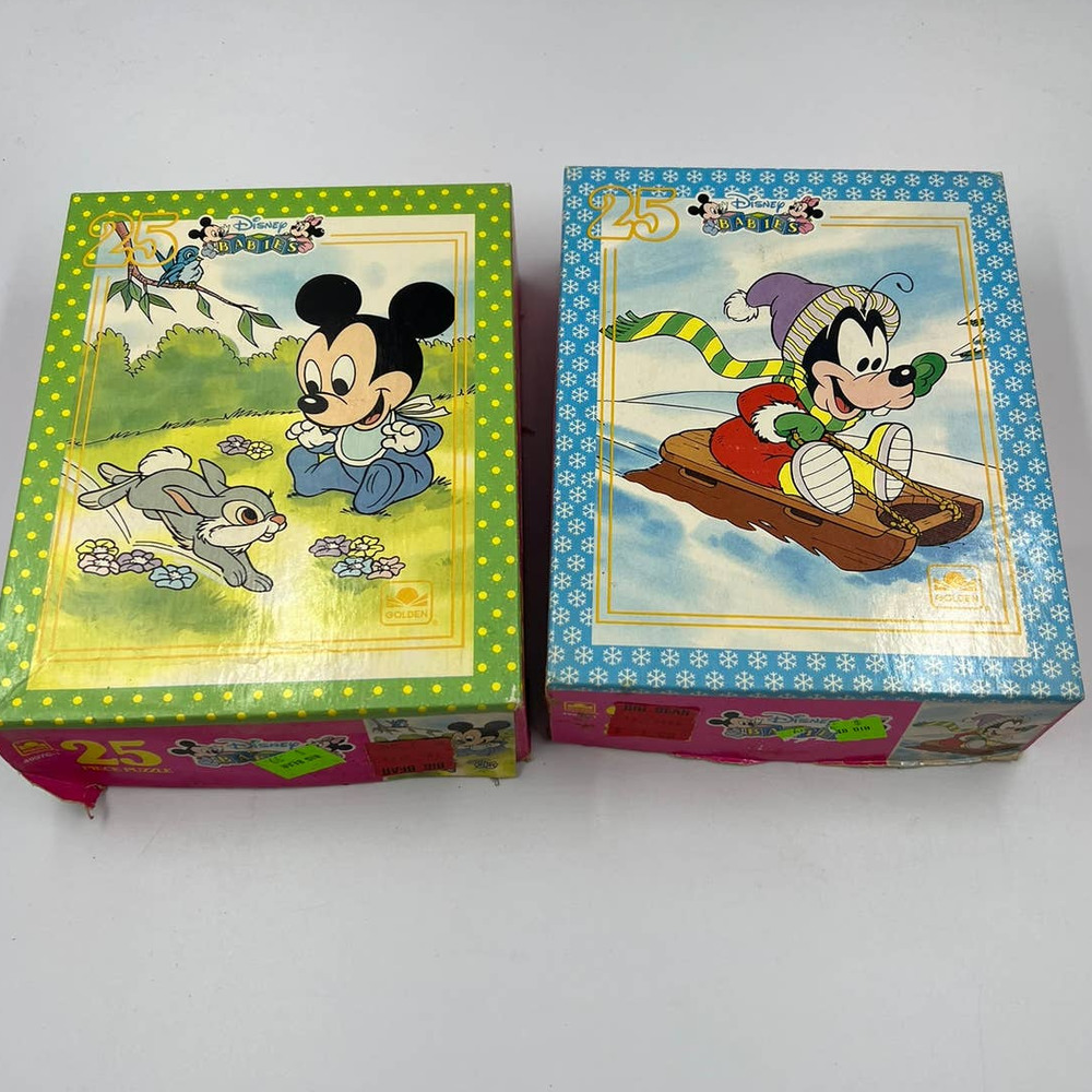 Vintage Disney Jigsaw Puzzles Lot Of 2‎ Goofy Baby Mickey Mouse 4997B 4997C